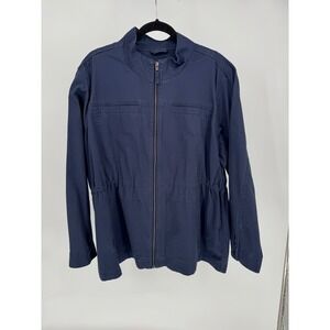 Gap Women's XXL Navy Blue Utility Field Jacket Full Zip‎ Cinch Waist Mock Neck
